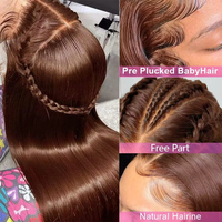 13x4 brun chocolat droite 32 pouces avant de lacet perruques cheveux humains Transparent HD dentelle frontale perruque