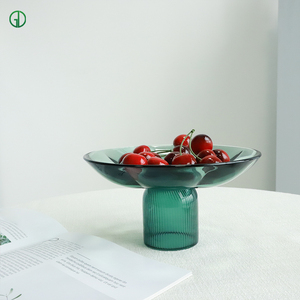 Grande <span class=keywords><strong>assiette</strong></span> de fruits en verre borosilicate <span class=keywords><strong>décorative</strong></span> à pieds hauts personnalisée <span class=keywords><strong>assiette</strong></span> de service écologique de couleur sarcelle <span class=keywords><strong>pour</strong></span> gâteau dessert salade - Product Image 3