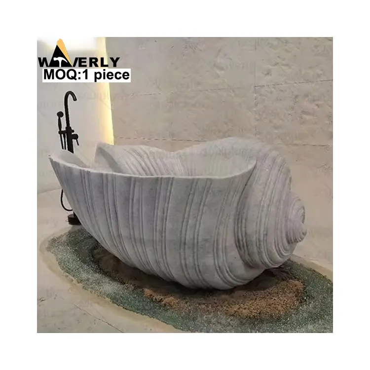 Waverly Luxury Free Standing Bathtubs Hand Carved Freestanding Bali Made Art Conch Shell Natural Marble Stone Bathtub