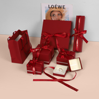 Caja de Joyería SUNNY PACK con Lazo Rojo Intenso, Bolsa de Terciopelo, Bolsa de Regalo de Papel, Caja de Empaque para Anillos, Aretes y Collares, Venta al Por Mayor