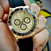 Montre mécanique automatique dorée de luxe pour homme - Modèle chronographe - Bracelet en caoutchouc - Verre saphir - Montre de sport lumineuse