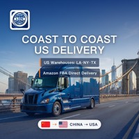 Transitaire de marchandises sensibles Chine-USA, entrepôt portuaire, transport routier, livraison ponctuelle.
