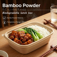 Boîte à lunch jetable en poudre de bambou biodégradable et écologique, récipient alimentaire compostable pour plats à emporter, compatible micro-ondes, boîte bento