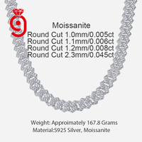 Promotion Collier Chaîne Maille Cubaine à Griffes en Argent Massif 925 Plaqué Rhodium, Sertie de Moissanite Ronde de Tailles Mixtes Certifiée GRA, Style Hip Hop Lourd