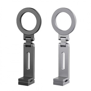 Mobile Phone Holder Aluminum Alloy 360 Degree Rotatable Magnetic Desk <b>Stand</b> For Airplane Travel Gray Silver - Product Image 2