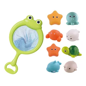 Brinquedo de banho para bebê, venda quente de brinquedo para banho de animais, divertido, para banheira, conjunto de brinquedos com rede de pesca e luzes