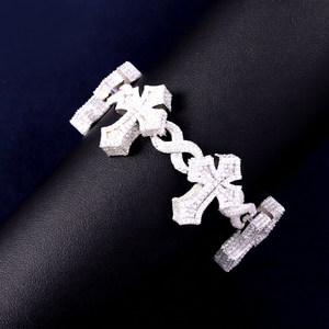 Custom Cross Charm Round Moissanite Diamond <b>Bracelet</b> Rapper Hiphop Jewelry Iced Out Moissanite <b>Infinity</b> Link Cuban <b>Bracelet</b> Men - Product Image 1