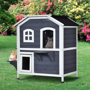 <span class=keywords><strong>Petsfit</strong></span> Outdoor-Katzenhaus, 2-stöckiges Katzenhäuschen für draußen mit Fluchttür für Streuner und Wildkatzen, wetterfest - Product Image 2
