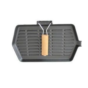 Poêle à griller <span class=keywords><strong>rectangulaire</strong></span> en fonte pré-assaisonnée avec poignée en <span class=keywords><strong>bois</strong></span> pliable, polyvalente pour steak, œufs et grillades - Product Image 5