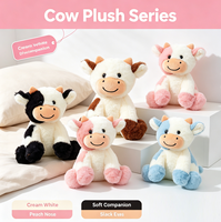 Peluche de vache mignonne et kawaii avec visage brodé, tissu ultra doux, poupée mascotte en peluche pour cadeau d'anniversaire, vente en gros