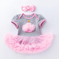 Nouvel ensemble 3 pièces pour bébé fille (0-2 ans) : Robe d'été, barboteuse en dentelle, jupe et bandeau en mousseline pour célébration d'anniversaire