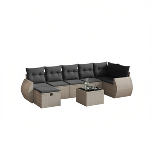 Conjunto de Sofá de Jardín de Ratán Sintético Gris, 6 Plazas, Muebles de Exterior de Diseño Contemporáneo con Estructura de Acero Resistente - Product Image 1