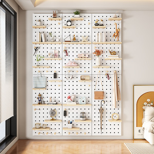 Wooden Pegboard Shelving Unit Wall Mounted Storage <b>Rack</b> For Living Room Office Organizer Multifunctional Display <b>Shelf</b> - Product Image 4