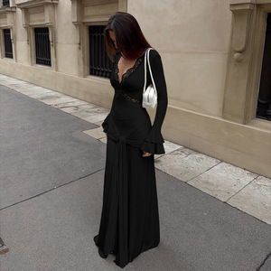 Abito <span class=keywords><strong>Bianco</strong></span> Casual con Inserti in <span class=keywords><strong>Pizzo</strong></span>, <span class=keywords><strong>Maniche</strong></span> Svasate e Nastri Fluidi, <span class=keywords><strong>Vestito</strong></span> da Sera Aderente con Gonna Lunga per Donne - Product Image 6