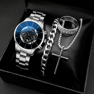 Montres de mode pour hommes, montres décontractées pour hommes, <span class=keywords><strong>montre</strong></span> à quartz en acier inoxydable avec calendrier, <span class=keywords><strong>bracelet</strong></span> et collier assortis - Product Image 4