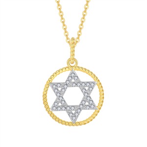 Phụ Nữ Của Thời Trang Vàng-Mạ 925 Sterling <span class=keywords><strong>Silver</strong></span> Sao <span class=keywords><strong>David</strong></span> Vòng Cổ Với Zirconia Xoắn Vòng Tròn Vòng Tròn Mặt Dây Chuyền Đồ Trang Sức Quà Tặng - Product Image 1