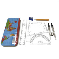 Juego de geometría metálico Surwin Custom de 9 piezas, modelo MS005, multifuncional, para estudiantes, con mapas arábigos.