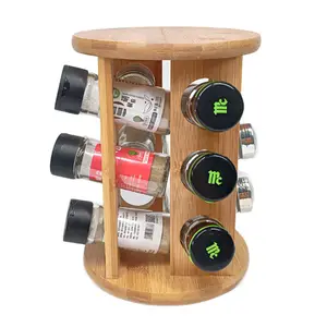 Eco-friendly Rotatable 12 jar Porta temperos Revolving spice rack Rotating storage rack Porta condimentos Bamboo spice rack