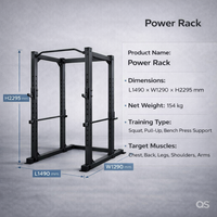 QS Power Rack, équipement de salle de sport commercial pour l'entraînement en force, avec structure en acier robuste et rangement pour plaques.