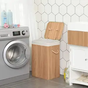 Grosir mesin cuci rumah bambu kustom gembok keranjang cucian tertutup lucu portabel untuk rumah