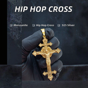 KIVORA'S Gold Plated 925 Sterling <b>Silver</b> Moissanite Cross Pendant <b>Crucifix</b> Charm Round Brilliant Cut Hip Hop Jewelry - Product Image 2