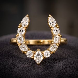 Custom Horseshoe Fancy Shape Lab Grown Diamond <b>Ring</b> <b>Band</b> for Women 14kt Yellow Gold Minimalist Certified Bulk Order White Label - Product Image 2