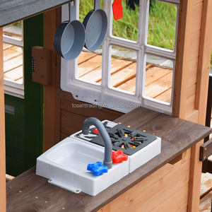 Casa de Juegos Infantil de Madera Premium para Exteriores, Cafetería de Juguete para Patio Trasero con Mostrador, Bancos y Puerta Decorativa - Product Image 4