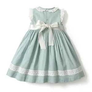 Cửa Hàng thương hiệu tùy chỉnh trẻ em quần áo mùa hè cotton DRESS với ren cổ áo bé Tây Ban Nha phong cách cô gái ăn mặc