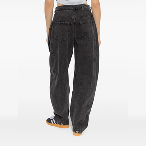 Super Baggy Tapered Fit <span class=keywords><strong>Jeans</strong></span> pour femmes plissés Respirant Mid Rise Vintage Wash Black Casual Styling Waist Ladies Denim Trousers - Product Image 4