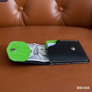 Handmade Genuine Leather Open Thread Cotton Lining Anti-Theft Short Vintage Minimalist <b>ID</b> Card <b>Holder</b> Wallet for Unisex Use - Product Image 6