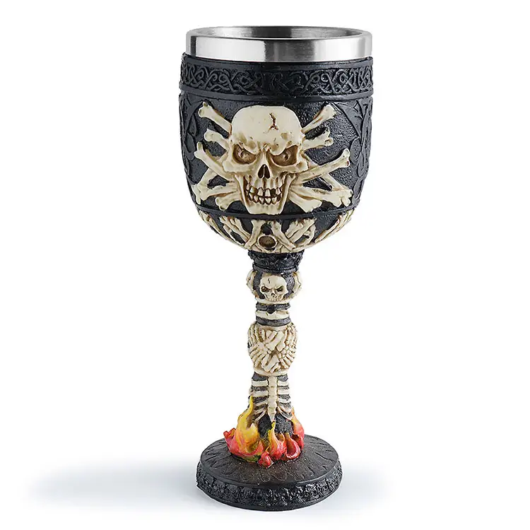 Kustom dinding ganda baja tahan karat Stem-cup unik Whisky cangkir Resin kerangka anggur tengkorak Piala untuk pesta Halloween