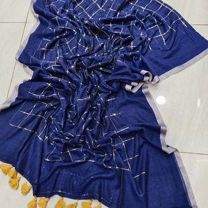 Sari en coton tissé avec blouse, écologique, séchage rapide, léger, uni, teinture unie, robe de mariée pour filles - Product Image 1