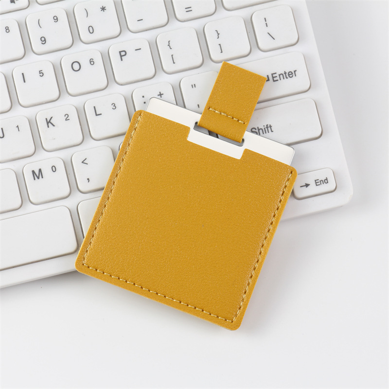 Jaune crabe - miroir 60*60mm étui cuir 68*65mm