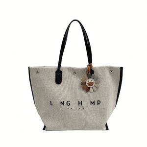 Paris Style <b>Canvas</b> <b>Tote</b> Bag with Leather Handle, Large Capacity Casual Shoulder Bag for Women - Product Image 1