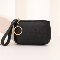 Porte-monnaie en cuir PU pour femmes, avec porte-clés, sangle de poignet, fermeture éclair, mini portefeuille, petite pochette pour cartes et pièces de monnaie