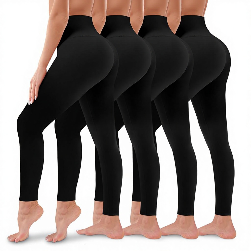 4 Pack Sporty Polyester Velour Leggings Women Butt Lift High Waisted Tummy Control Mid-Calf 100g No See-Through Yoga Pants