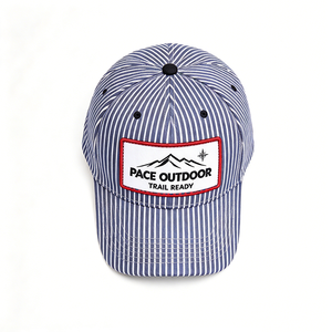 Casquette de baseball en seersucker rayé avec patch tissé personnalisé, chapeau d'extérieur unisexe réglable à fermeture snapback, casquette de sport - Product Image 5