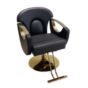 Fauteuil de coiffure professionnel en cuir noir avec fonction hydraulique inclinable, base en fer chromé, mobilier de salon pour professionnels - Product Image 1