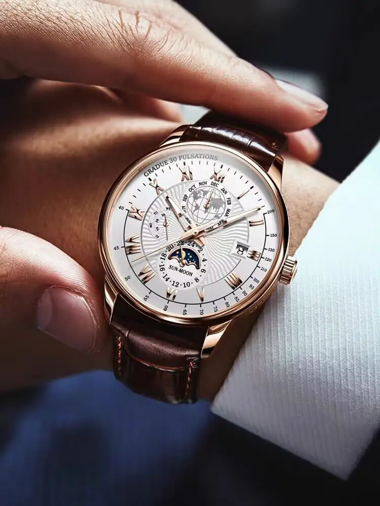 Clock Chronograph Sport Date Quartz Men Watches Luxury Leather bands Mens Waterproof Wrist Watch For Men Valentine's Day gift