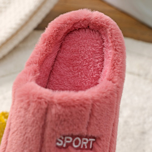 Pink Plush Indoor <b>Slipper</b> With Embroidered Sport Logo Winter Anti Slippery Home Wear For Women And Men - Product Image 1