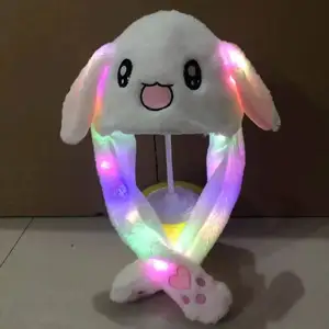 도매 봉제 토끼 모자 토끼 모자 이동 귀 모자 제어 귀 박동 재미 있은 만화 따뜻한 다채로운 LED 빛 장난감 모자