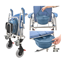 Chaise de transfert et de douche portable en aluminium avec repose-pieds, pliable, pour toilettes, pour personnes âgées, avec roues, multifonction, capacité 125 kg