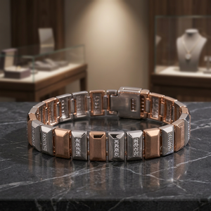 925 Silver Rose Gold Trendy Designer Charm <b>Bracelet</b> for Men Premium Flexible Luxury Party Wear Jewelry Gift for Him - Product Image 1