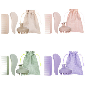 Wheat Straw Hair <b>Comb</b> Set <b>Wide</b> Tooth Scalp Massager For Smooth Volumizing Hair Care Home Use - Product Image 5