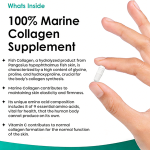 CGMP Sertifikalı Hidrolize Deniz Kolajen Peptitleri. Yetişkinler için 60 Kapsül Takviye Edici Gıda. OEM ve Özel Marka Hizmeti. - Product Image 5