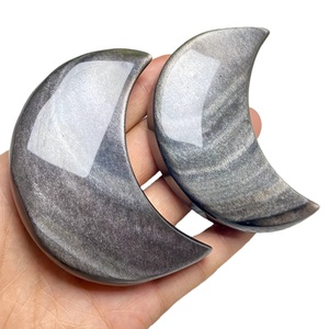 Escultura de Cristal de Obsidiana Plateada y Ágata Musgosa en Forma de Luna, Ideal para Decoración del Hogar u Oficina, Regalo Único - Product Image 1