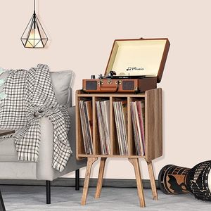 Table de rangement pour disques vinyles avec 4 armoires jusqu'à 100 albums, support de tourne-disque moderne du milieu du siècle avec pieds en bois - Product Image 5