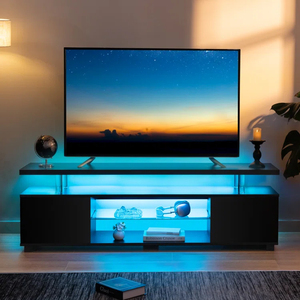 Mobile Porta TV Moderno con Ripiano in Vetro Lucido e Tavolo in Truciolato, Design Contemporaneo - Product Image 4