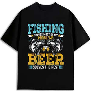 Camiseta Fishing Beer Problem Solving para hombre, 100% algodón, manga corta, cuello redondo, tela de jersey estampada, hecha en EE. UU. - Product Image 1