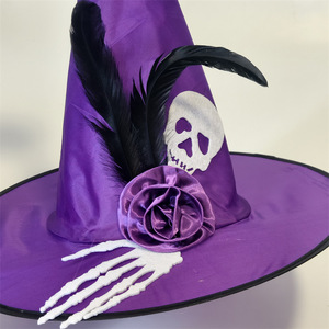 Sombrero <span class=keywords><strong>de</strong></span> <span class=keywords><strong>Bruja</strong></span> <span class=keywords><strong>de</strong></span> Halloween <span class=keywords><strong>con</strong></span> Rosa, Calavera, Mano y Pluma, Accesorios <span class=keywords><strong>de</strong></span> Maquillaje para Cosplay, Fiesta, Magia, Modelo Chino WPM35 4 - Product Image 6